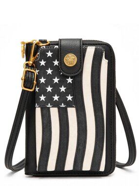 Montana West American Flag RFID Crossbody Phone Wallet Black